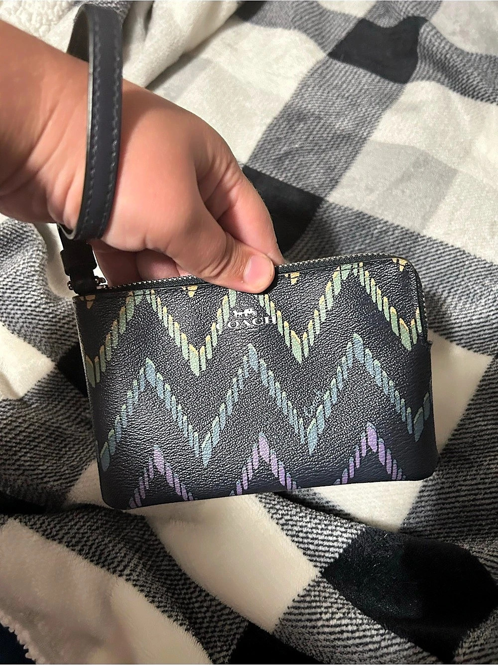 Coach Corner Zip Wristlet in Black & Multicolor